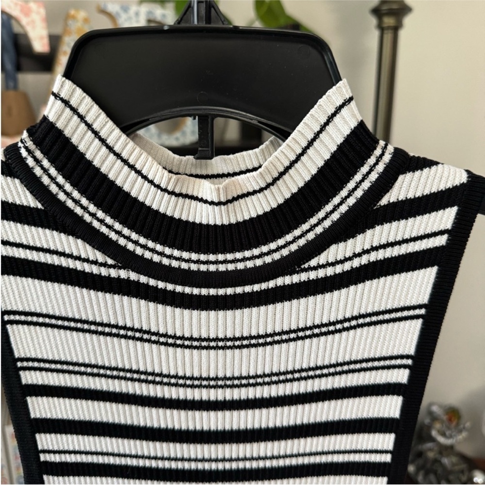 bebe Black White Stripe Mock Neck Bodycon Midi Dress Minimal 90s Chic Small‎ - Picture 6 of 16